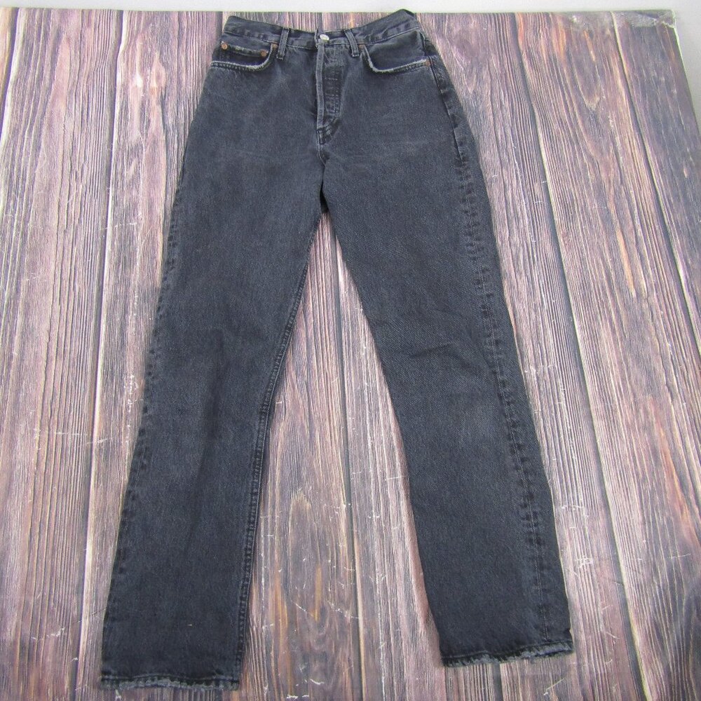 AGOLDE 90s Pinch Black High Rise Straight Leg Jeans Women Size 25 Organic Cotton